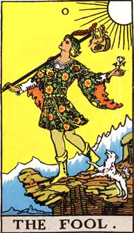 The Fool Major Arcana Tarot Card from Rider Waite Tarot Deck