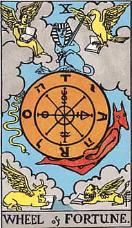 The Wheel of Fortune Major Arcana Tarot Card from Rider Waite Tarot Deck