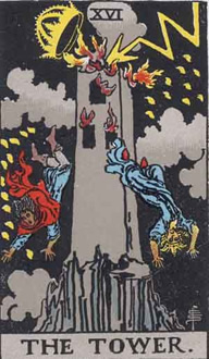 The Tower Major Arcana Tarot Card from Rider Waite Tarot Deck
