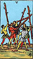 Image of the Rider Waite Five of Wands Tarot Card