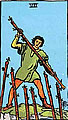 Image of the Rider Waite Seven of Wands Tarot Card