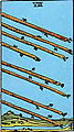 Image of the Rider Waite Eight of Wands Tarot Card