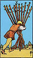 Image of the Rider Waite Ten of Wands Tarot Card