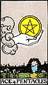 Image of the Rider Waite Ace of Pentacles Tarot Card