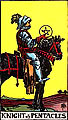 Image of the Rider Waite Knight of Pentacles Tarot Card