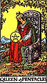Image of the Rider Waite Queen of Pentacles Tarot Card
