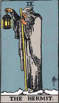 The Hermit Major Arcana Tarot Card from Rider Waite Tarot Deck